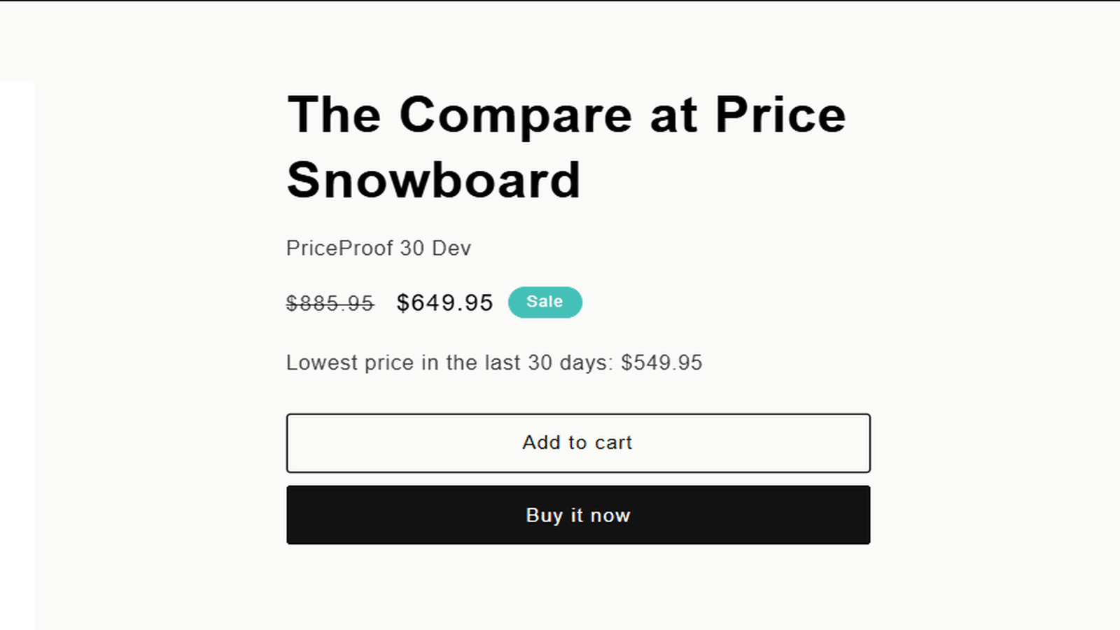 A product page where the current price sits above the 30-day low